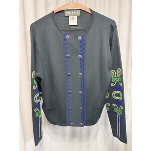 Crisca Italian Wool Cardigan Jacket Size 6 Embroidered W/folk Buttons